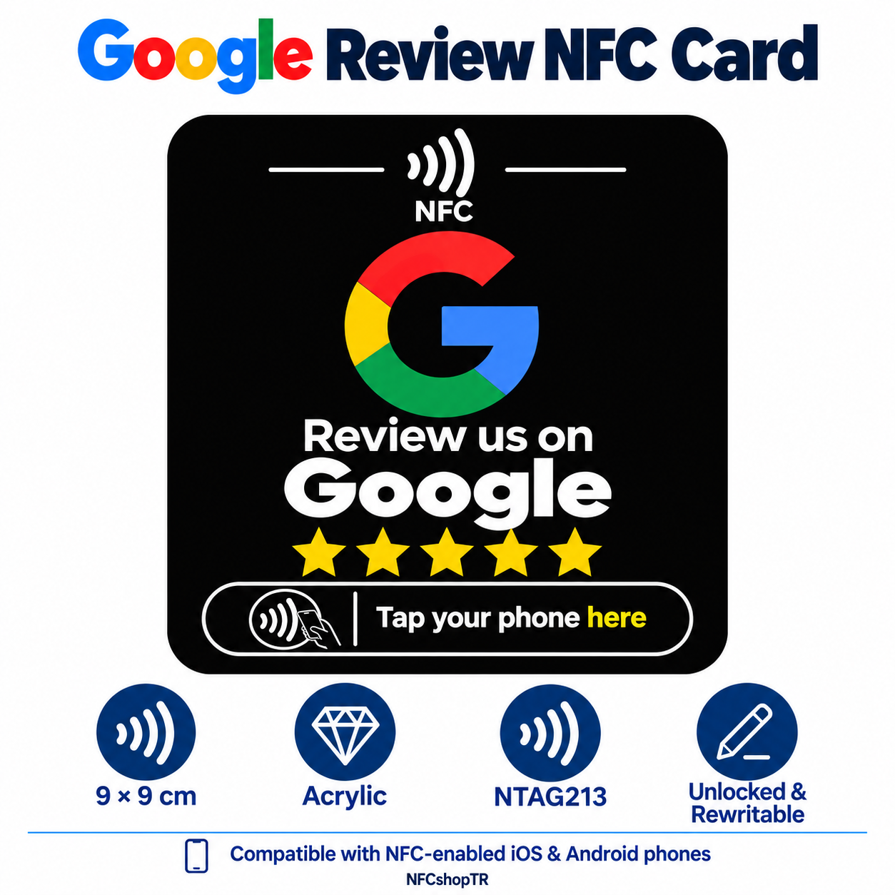 Black Google Review NFC Card — design 13