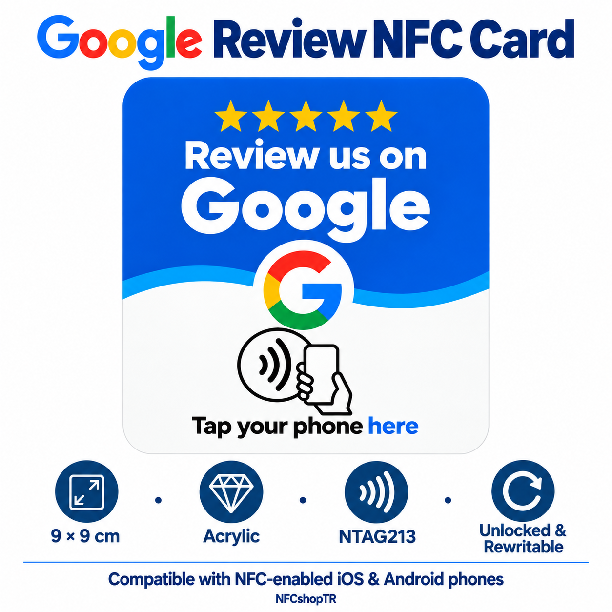 Blue Google Review NFC Card — design 18