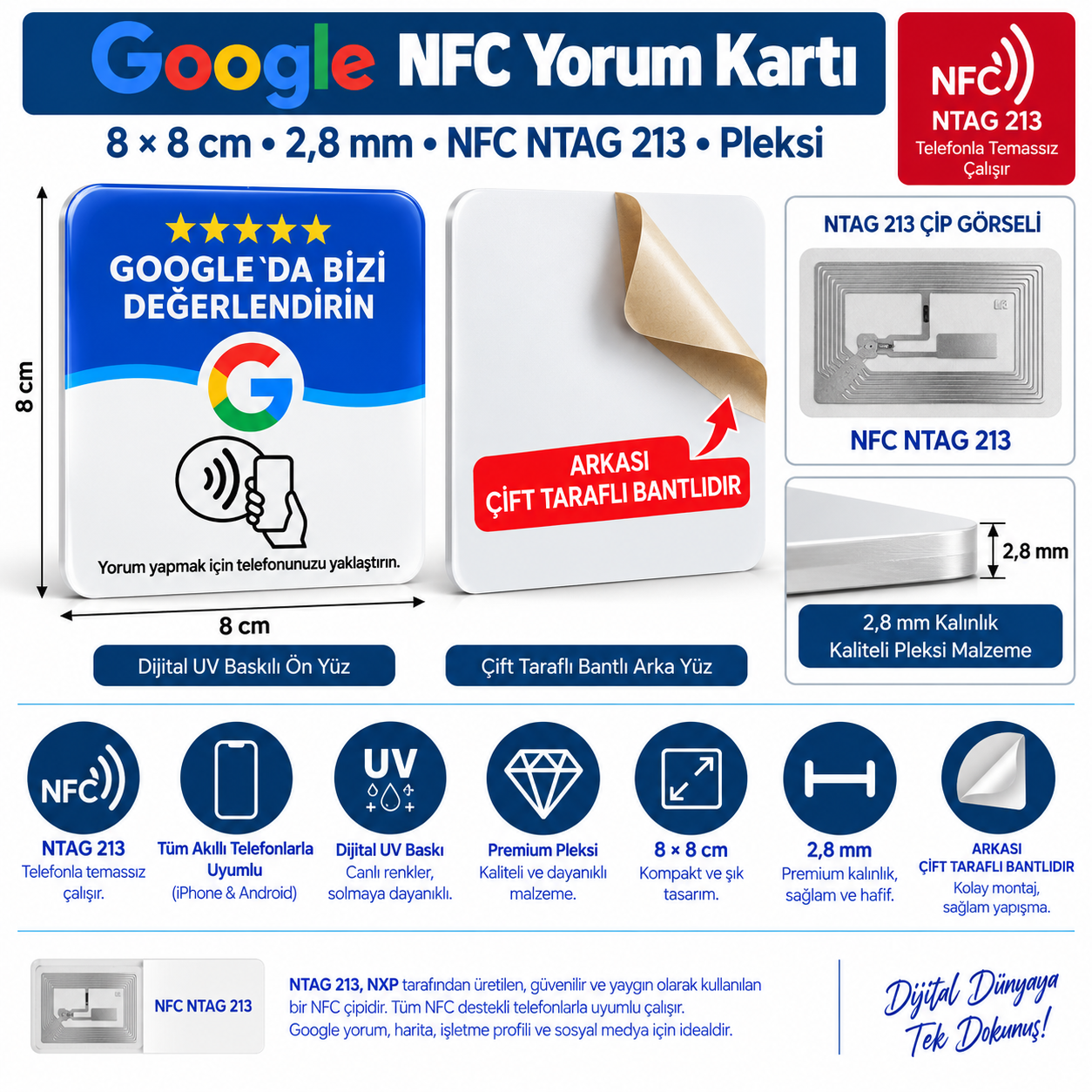 Google Yorum NFC Pleksi Kartı 8x8 cm