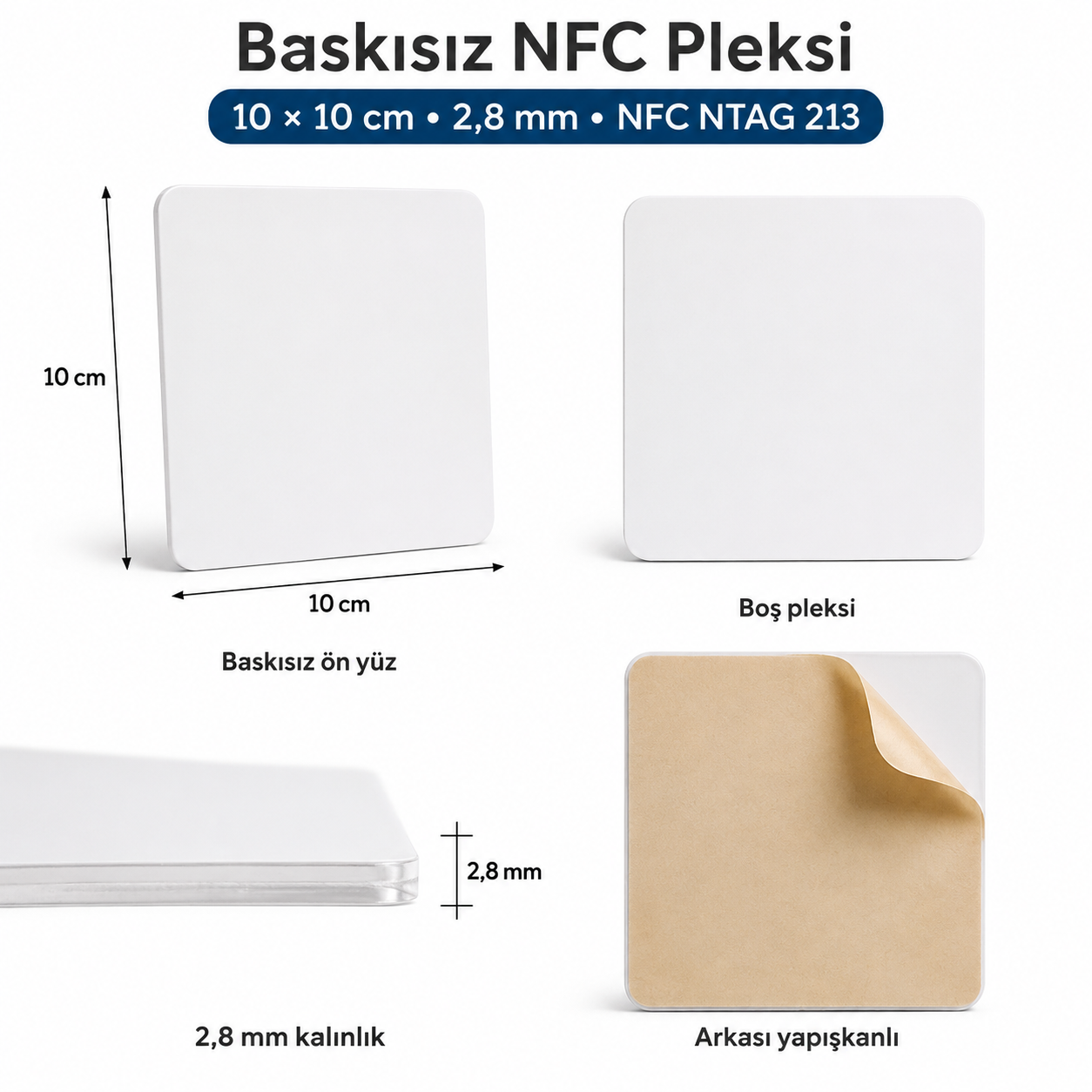 Baskısız NFC Pleksi Kart 10×10 cm — tasarım örneği