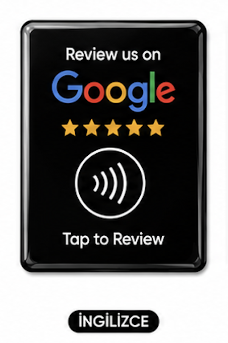 5x5 cm Epoksi Kaplı Damla Etiketli 3B Görünümlü NFC Google Review Card – Siyah English