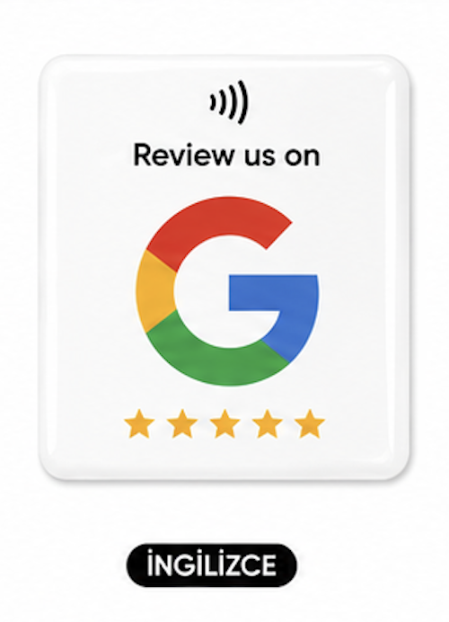 5x5 cm Epoksi Kaplı Damla Etiketli 3B Görünümlü NFC Google Review Card – White English