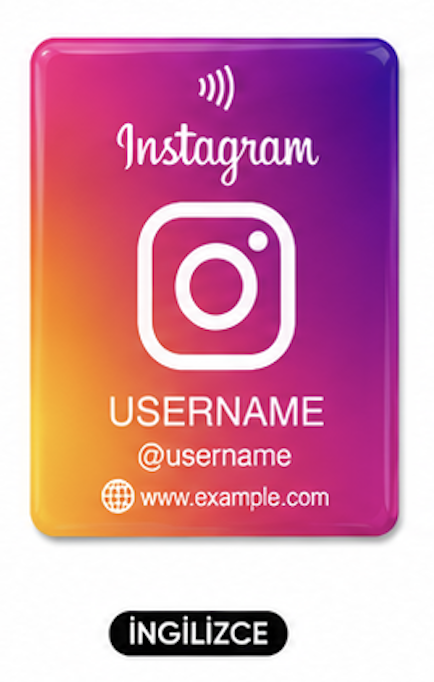 5x5 cm Epoksi Kaplı Damla Etiketli 3B Görünümlü Instagram NFC Card – English