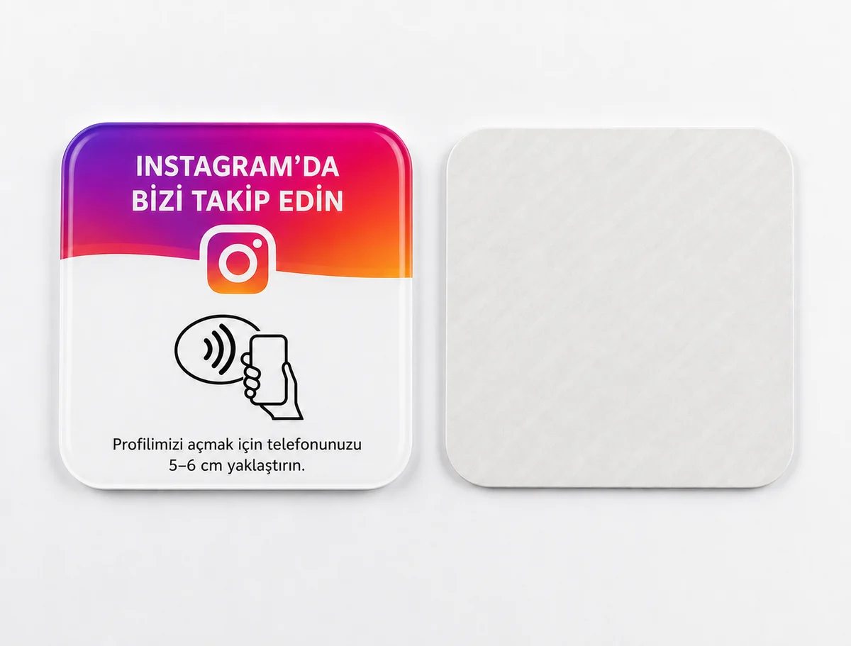 Kendinden Yapışkanlı Instagram NFC Takip Kartı 10×10 cm