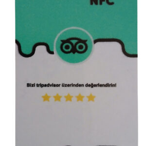 TripAdvisor işletme profilinize özel olarak üretilmiş NFC’li (QR Kodsuz) bir Yorum Kartı