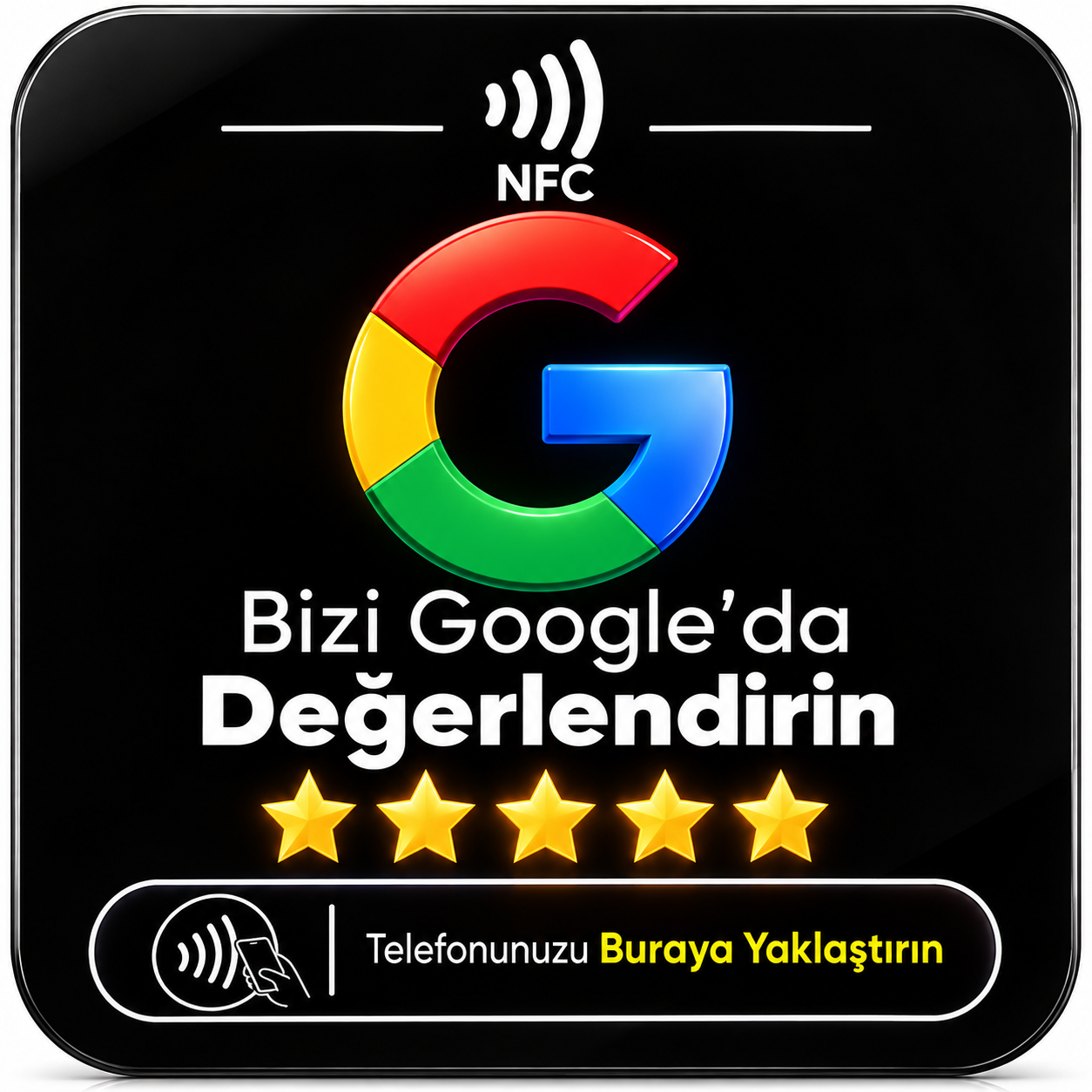 Siyah Google Değerlendirme NFC Kartı 10×10 cm